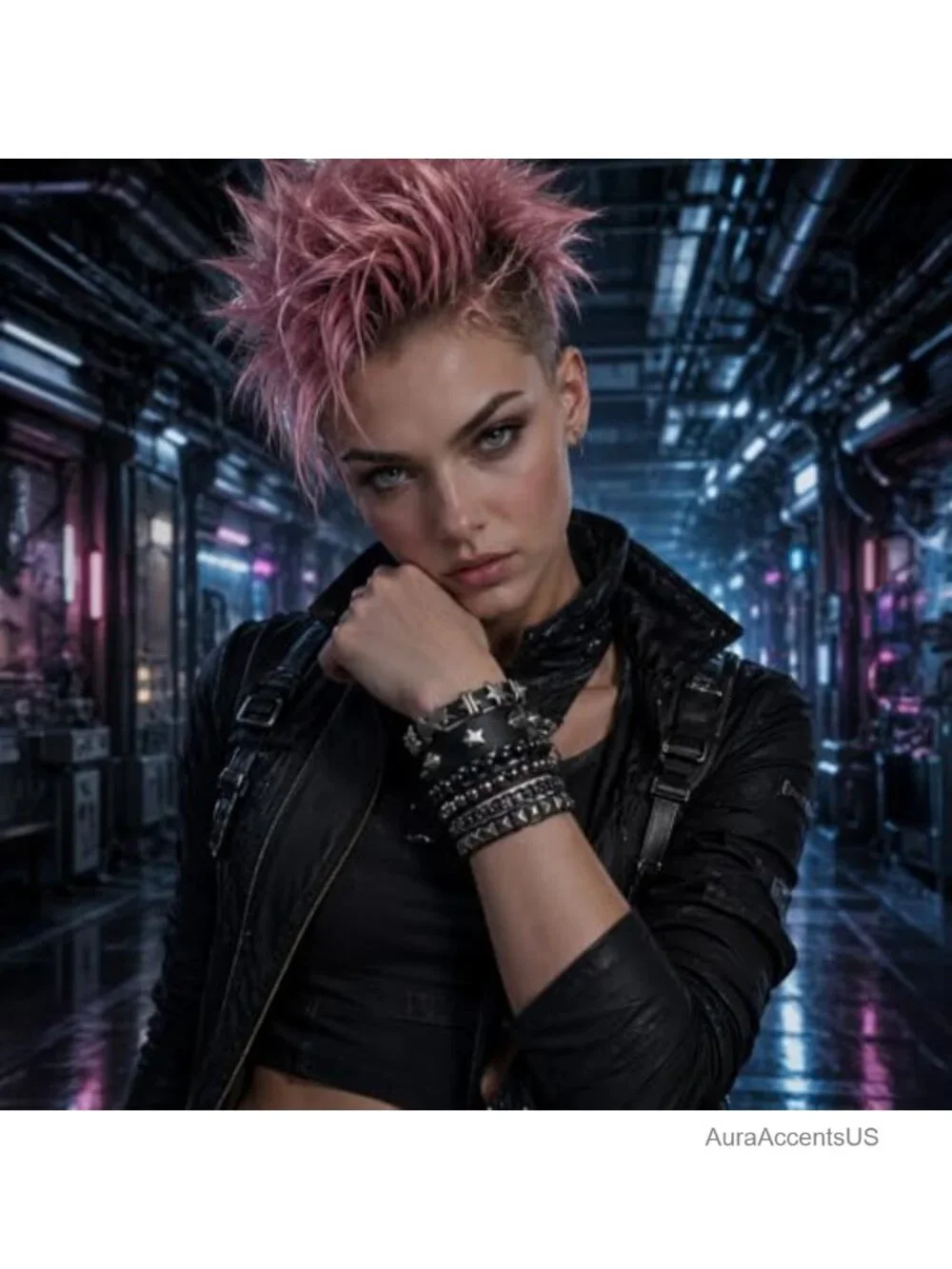 Punk Spiked Studded Bracelets Set of 4 Faux Leather Adjustable Wristband Gothic